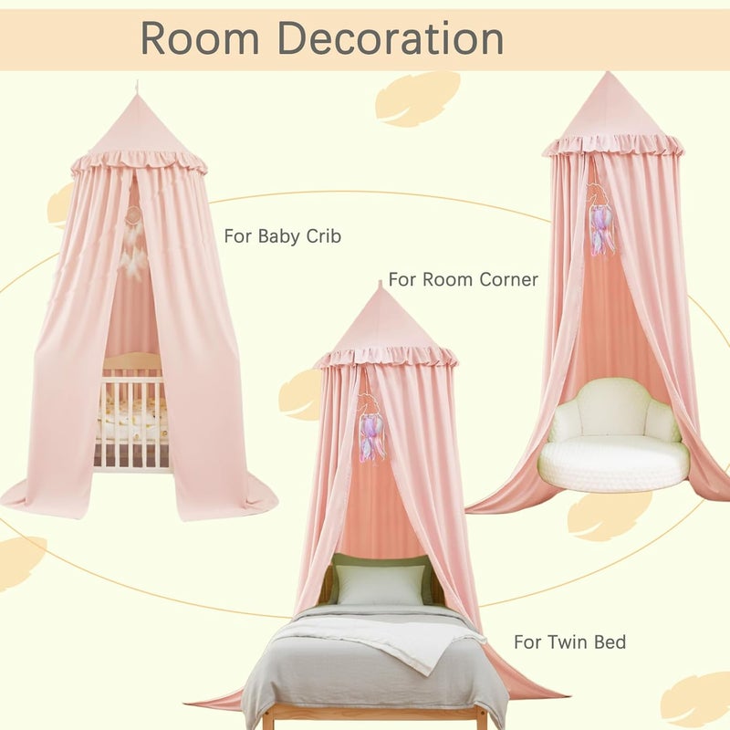 Akiky Kids Bed Canopy for Crib & Twin Size with Ruffles Dreamcatcher, Princess Girls Nursery Room Decor Toddler Baby Dome Round Hanging Tent Curtains Skirt Over Bed Reading Nook Play Tents Pink - Image 2